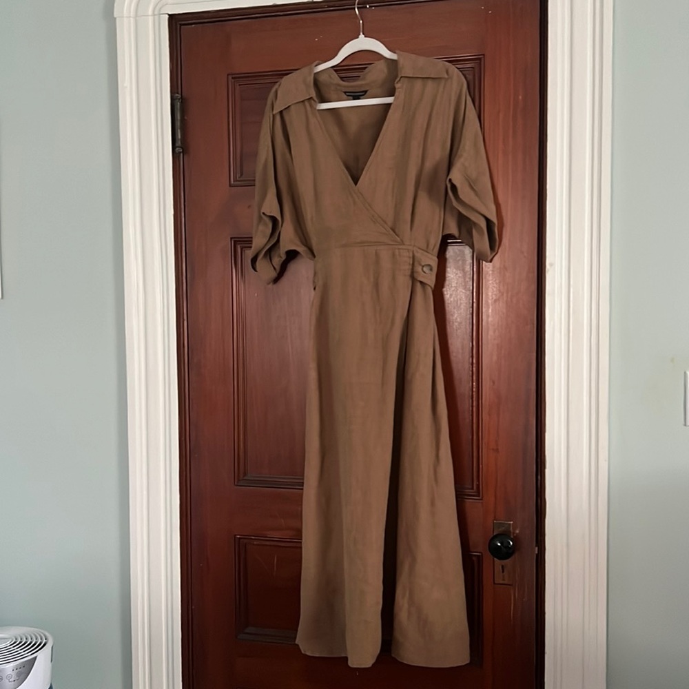 Banana Republic tobacco colored linen dress size large.